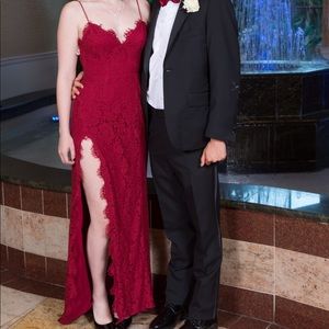 Red lace prom dress!! With leg slit!!